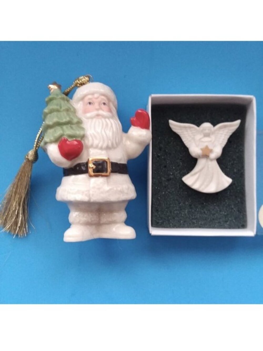 Christmas Ornament Vinatge Lenox Santa & Angel Brooch Pin Tree